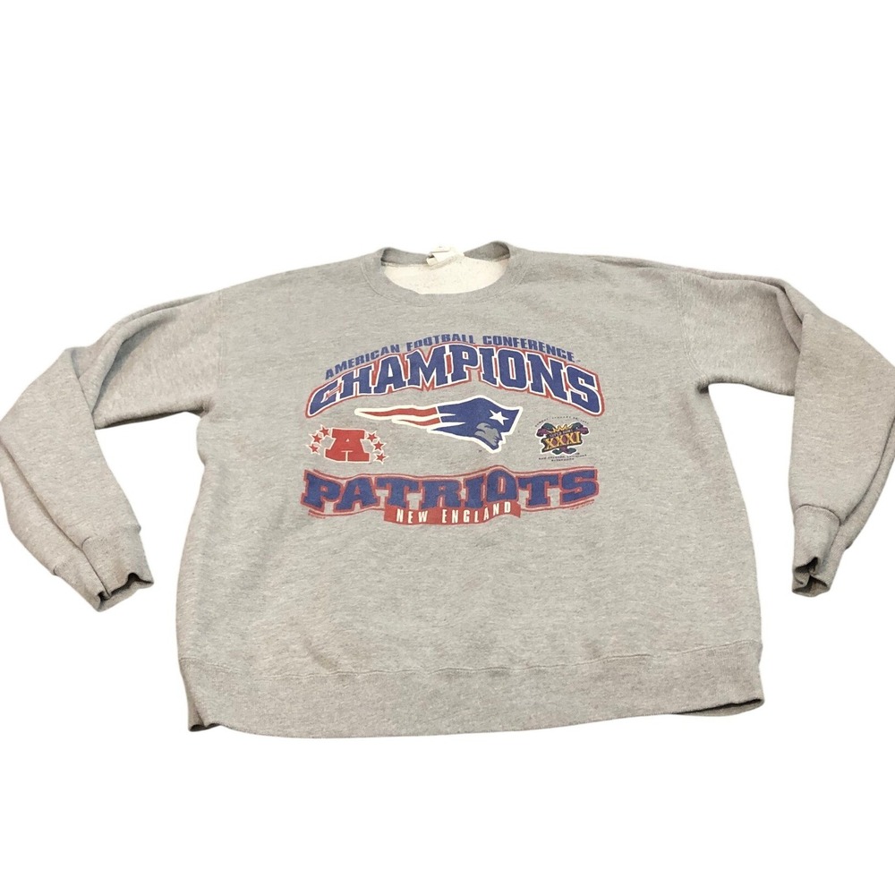 Lee Sport Sweatshirt Mens L Gray New England Patriots Super Bowl XXXI Vintage